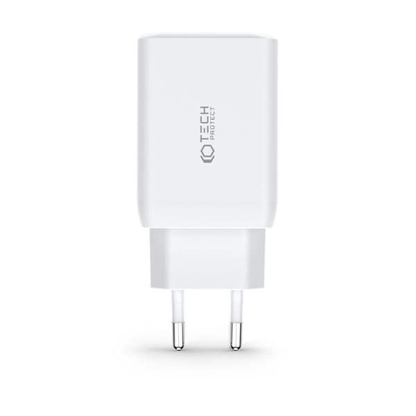 Tech-Protect 3-Port Vægoplader 65W - Hvid Vit