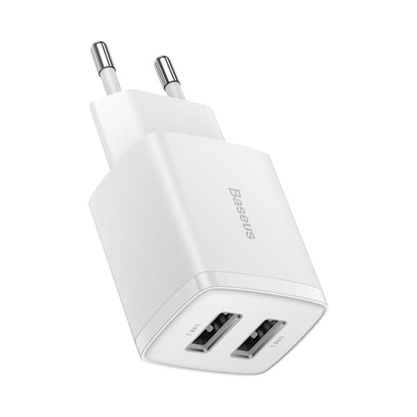 Baseus EU Kompakt Vægoplader 2x USB 10.5W - Hvid Vit