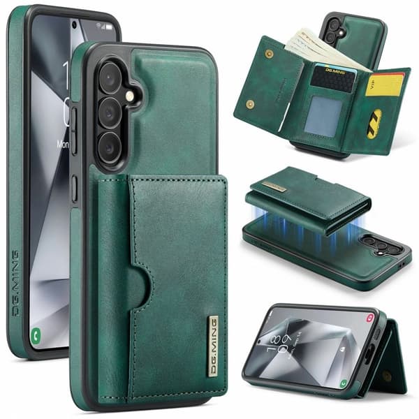 DG.MING M6 Series Konstläder Plånboksfodral för Samsung Galaxy S24 FE - Grön