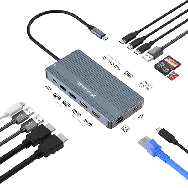 Wozinsky 14in1 Multifunktionell USB-C HUB med Kabel 0.15m Grå