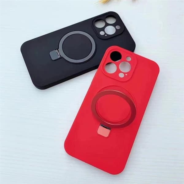 Mobilskal för iPhone 15 Pro Max Liquid Silikon Magnetisk Kickstand - Svart Svart