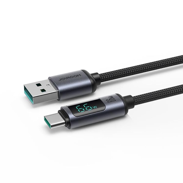 Joyroom USB-C till USB-A kabel 66W med LED display 1.2m - Svart Svart