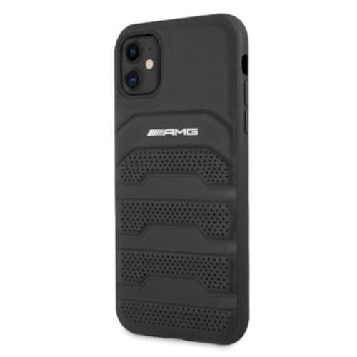 AMG Ægte Læder Debossed Lines Skal iPhone 11 - Sort Black