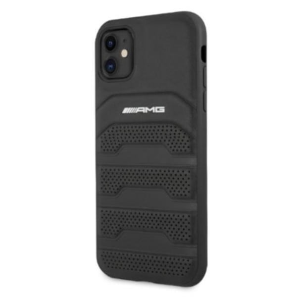 AMG Äkta Läder Debossed Lines Skal iPhone 11 - Svart Svart