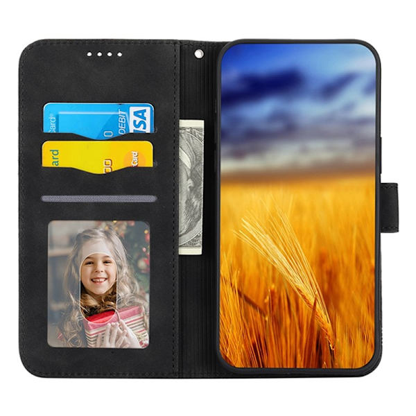 DIERFENG DF-03 Plånboksfodral i Konstläder för iPhone 15 Plus - Svart
