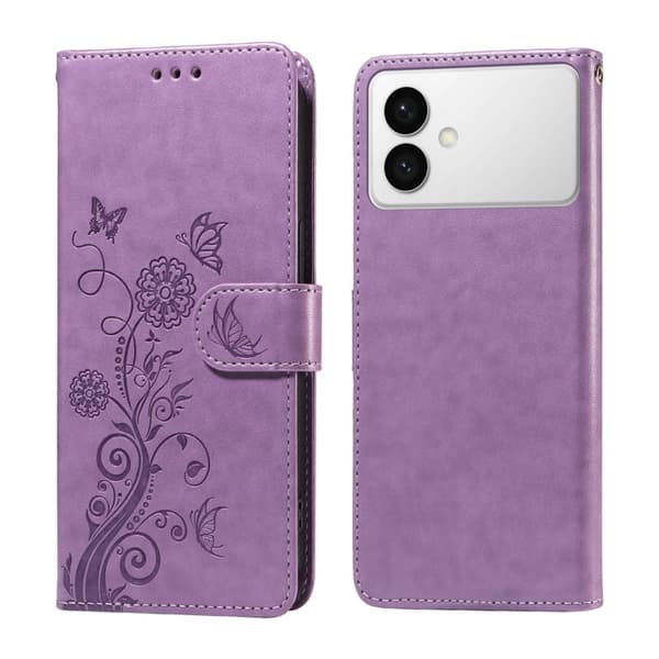 Samsung Galaxy S26 Edge Plånboksfodral Konstläder Blomtryck Ställ - Lila