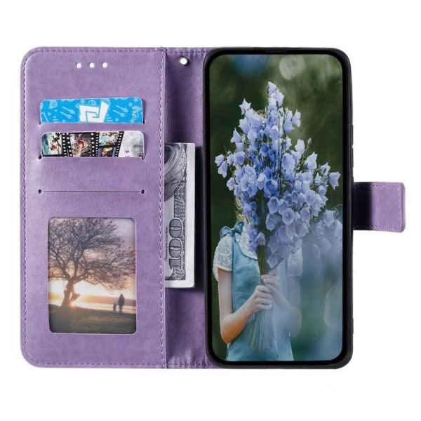 Sony Xperia 1 V tegnebog etui med påtrykt mandala blomst - lilla