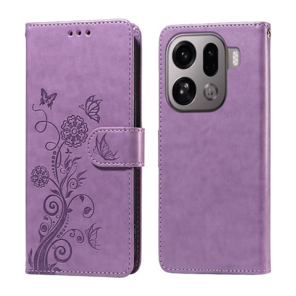 Oppo Find X9 Pro 5G Plånboksfodral Konstläder Blomtryck - Lila