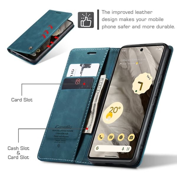 CASEME 013 Series Mobilskal till Google Pixel 7a Kortfack Konstläder Blå