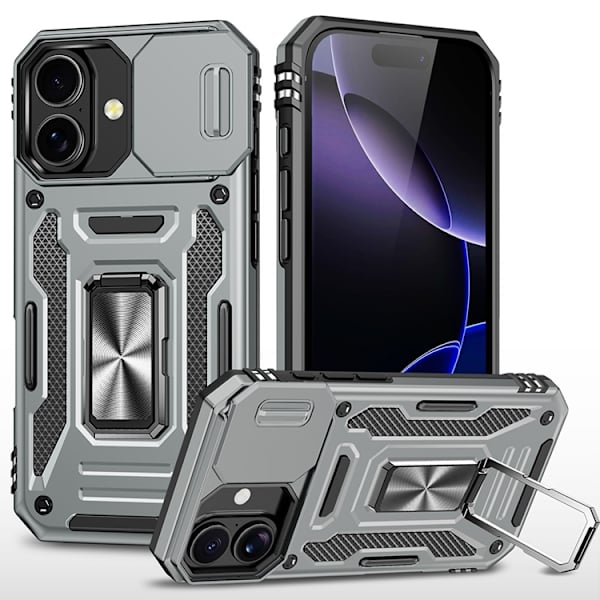 Mobilskal till iPhone 17 Kickstand Lens Lid - Grå Grå