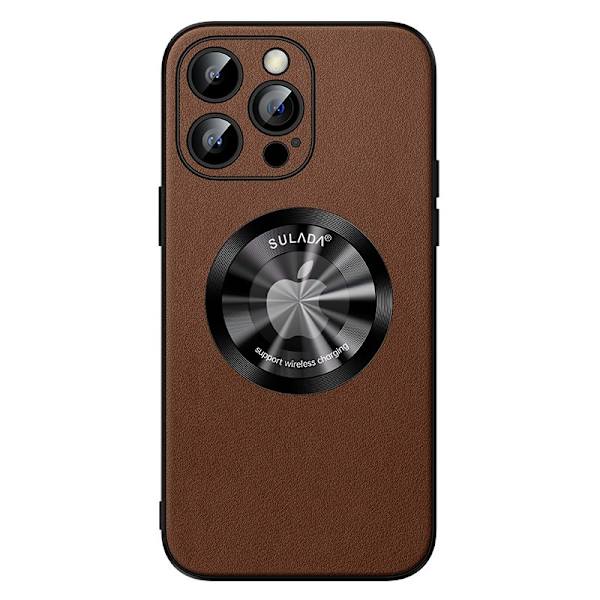 SULADA Mobilskal till iPhone 15 Pro Microfiber Läder + TPU Skydd Brun
