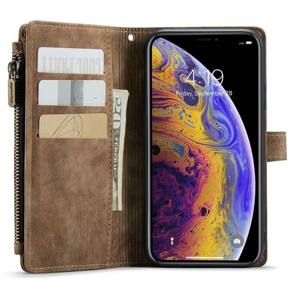 CASEME Konstläder Plånboksfodral för iPhone XS Max med Rem - Brun