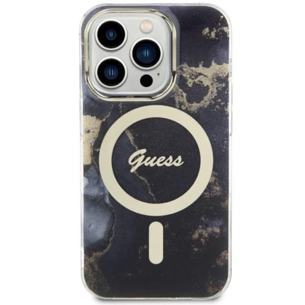 Guess iPhone 14 Pro Max Mobilskal MagSafe Guld Marble - Sort Black