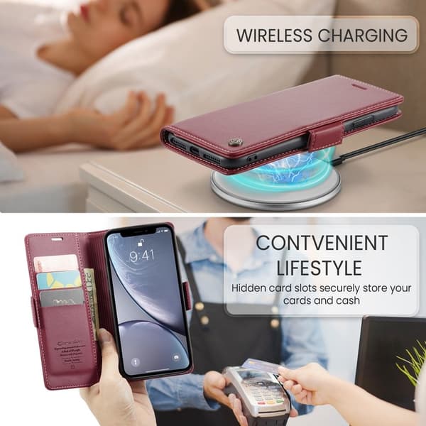 CASEME iPhone XR Plånboksfodral Konstläder RFID-Skydd Röd