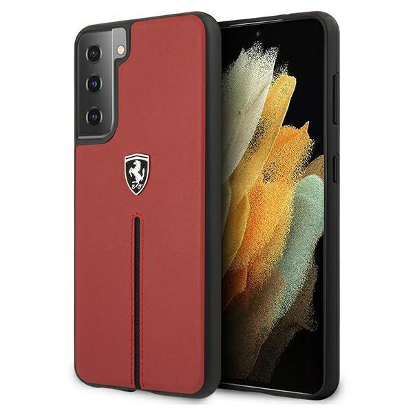 Ferrari Cover Galaxy S21 Plus Off Track Læder Nylon Stripe - Rød Red