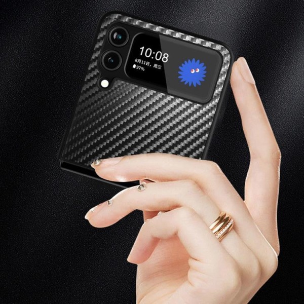 Galaxy Z Flip 4 Shell Carbon Fiber Kickstand - Rød