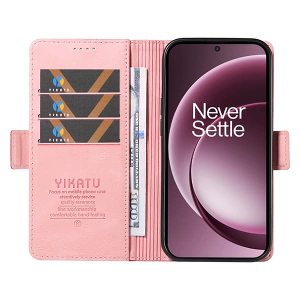 YIKATU OnePlus 15 5G Konstläder Plånboksfodral Skin-touch Feeling Rosa