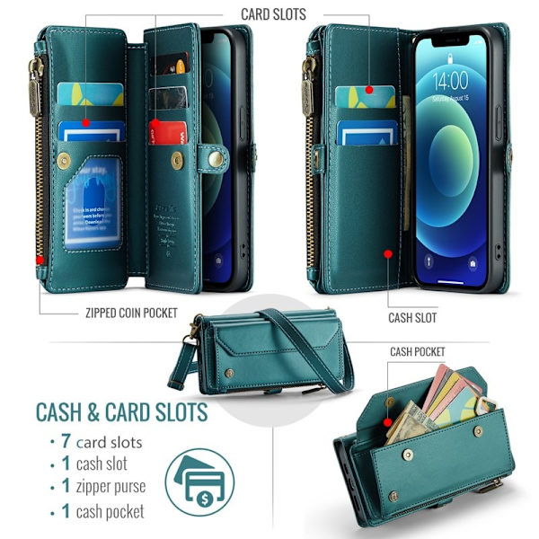 CASEME Plånboksfodral Konstläder för iPhone 12 mini - Grön