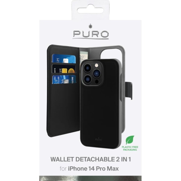 Puro iPhone 14 Pro Max Plånboksfodral Detachable Läder - Svart