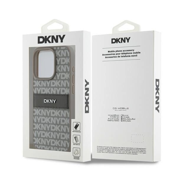 DKNY iPhone 14 Pro Max Mobilskal Läder Mono Stripe & Metal Logo Beige