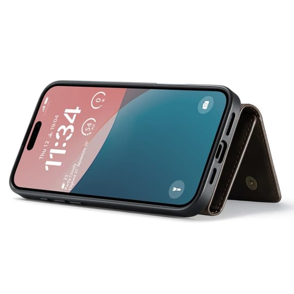 DG.MING Serie Mobilskal till iPhone 16 med Kickstand och Plånboksfodral Brun
