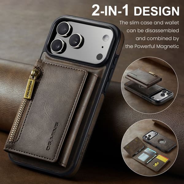 DG.MING M5 Series Mobilskal till iPhone 17 Pro Magnetiskt Konstläder Brun