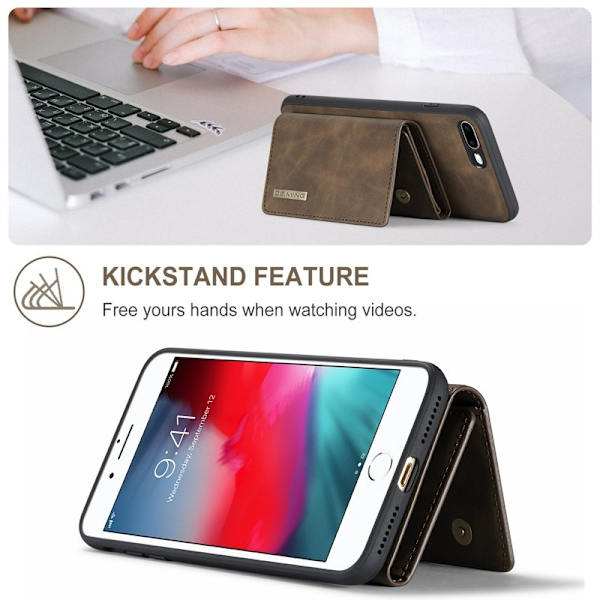 DG.MING M1 Kickstand Plånboksfodral Konstläder för iPhone 7/8 Plus - Brun