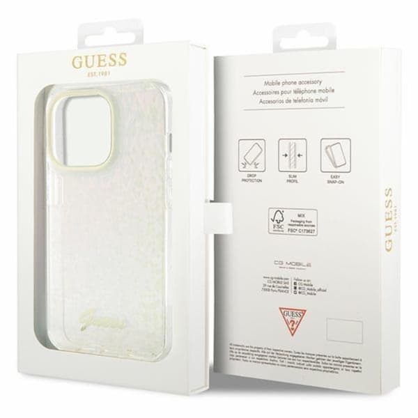 Guess Mobilskal till iPhone 15 Pro IML Mirror Disco Iridescentgo Rosa