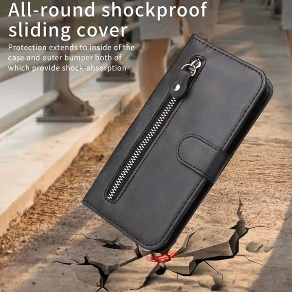 iPhone 17 Pro Max Konstläder Plånboksfodral Zipper - Svart Svart