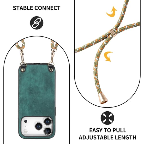 Mobilskal till iPhone 17 Pro med Justerbar Rem Retro Läder - Grön Grön