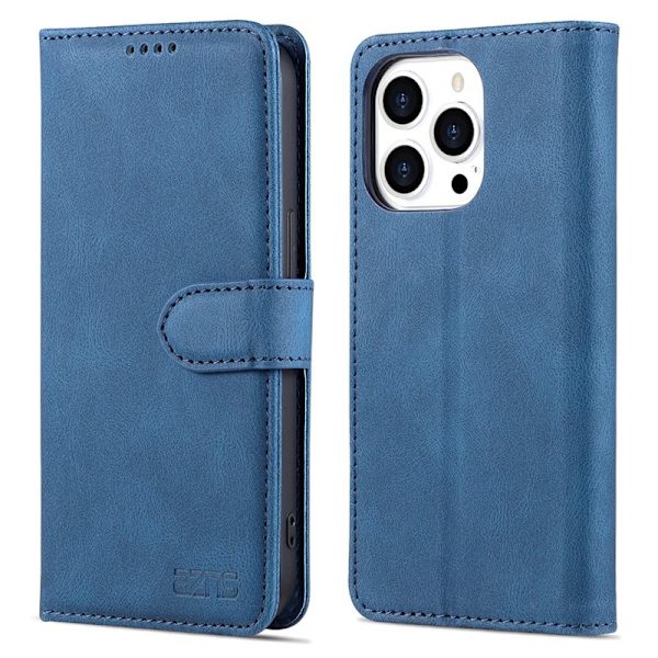 AZNS iPhone 13 Pro Max Plånboksfodral Konstläder - Blå