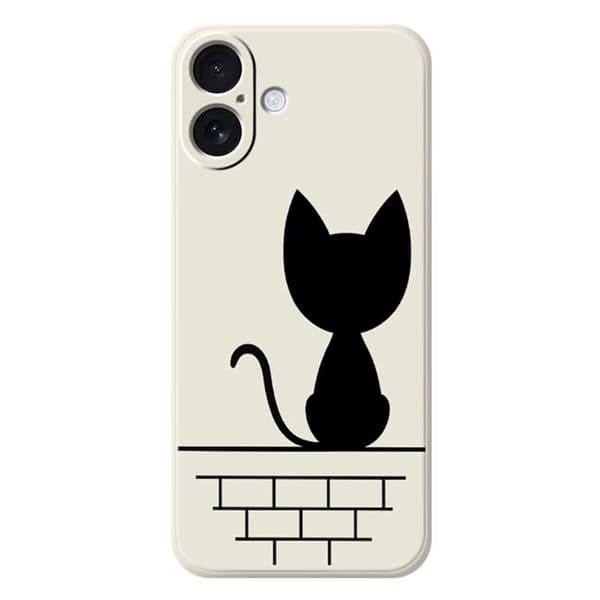 Mobilskal till iPhone 17 Black Cat on the Wall - Beige Beige