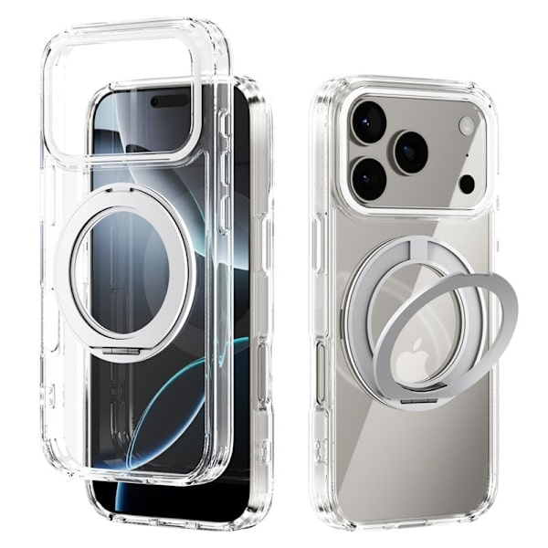 ABEEL Q-LUCK Mobilskal till iPhone 17 Pro Shockproof Rotating Kickstand Silver