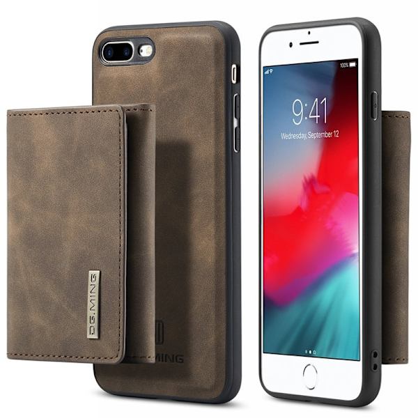 DG.MING M1 Kickstand Plånboksfodral Konstläder för iPhone 7/8 Plus - Brun