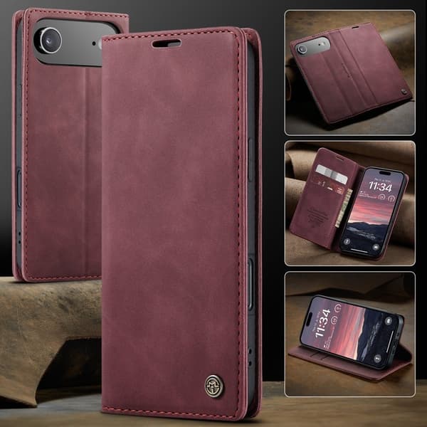 CASEME 013 iPhone Air Case Plånboksfodral Konstläder Röd
