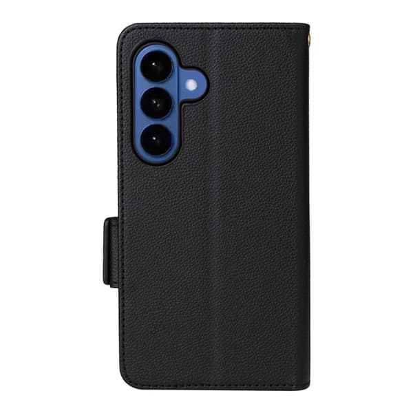 Galaxy S26/S26 Pro Plånboksfodral Litchi Konstläder med Rem - Svart Svart