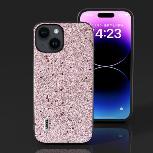 ABEEL Mobilskal till iPhone 15 Plus Glitter PU Läder TPU Slim Fit Rosa
