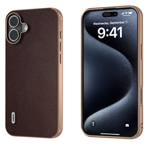 ABEEL Mobilskal till iPhone 16 Plus Electroplating Äkta Läder Brun