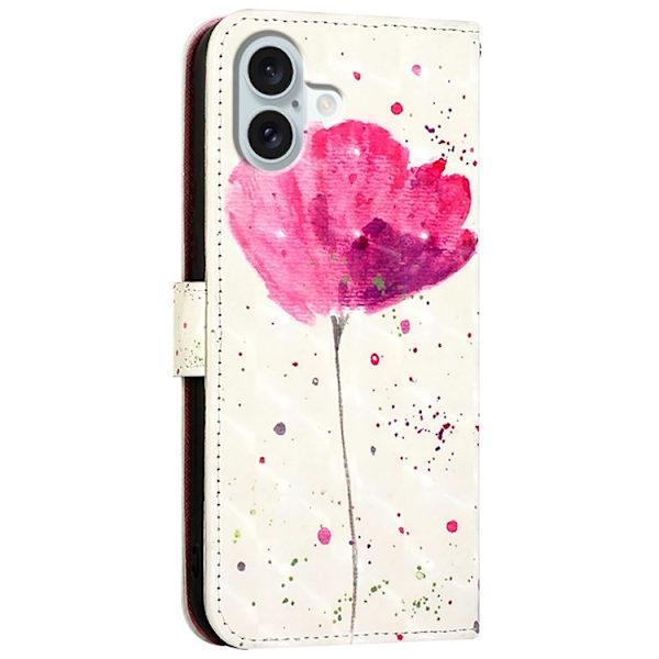 iPhone 16 Plus Plånboksfodral Printing Pattern Med Rem Rosa