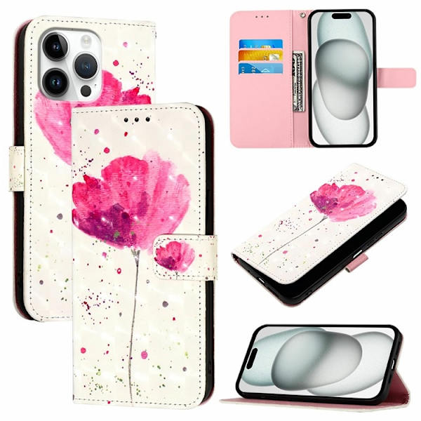 iPhone 16 Pro Max Plånboksfodral Printing Pattern Med Rem Rosa