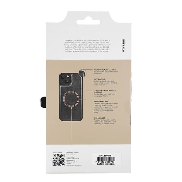 BUFFALO Ægte Læder iPhone 14 Plus Pung Taske - Sort Black