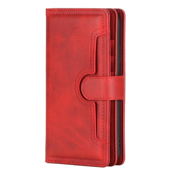 Äkta Läder Plånboksfodral iPhone 13 Pro Multiple Card Slots - Röd Red