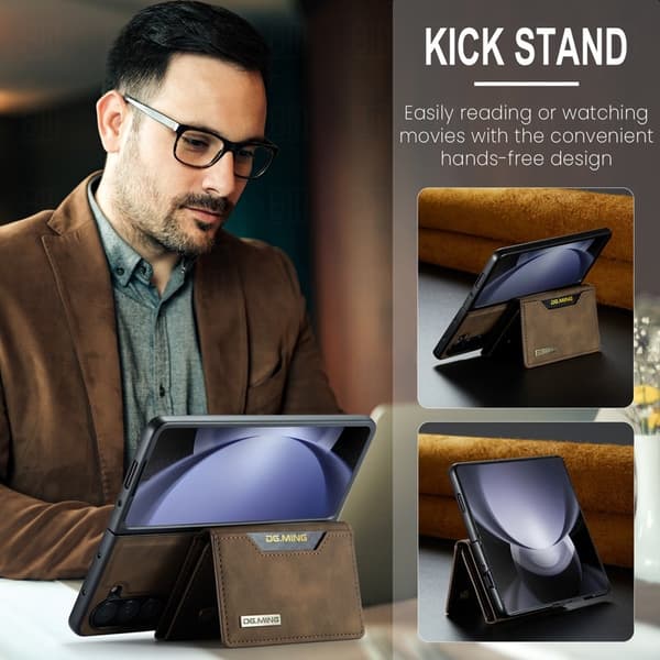 DG.MING M2 Series Kickstand Plånboksfodral Samsung Galaxy Z Fold5 Brun