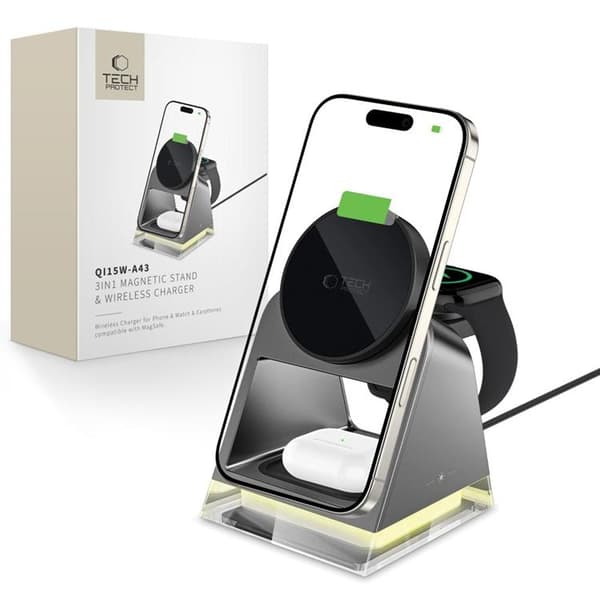 Tech-Protect Trådløs Oplader Magsafe iPhone Apple Watch AirPods (Sort) Svart