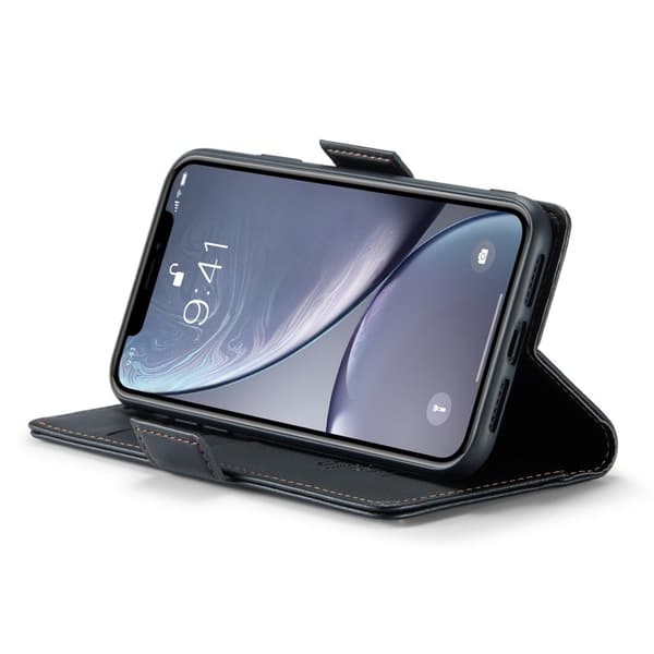 CASEME Plånboksfodral Konstläder för iPhone XR RFID-Skydd Svart