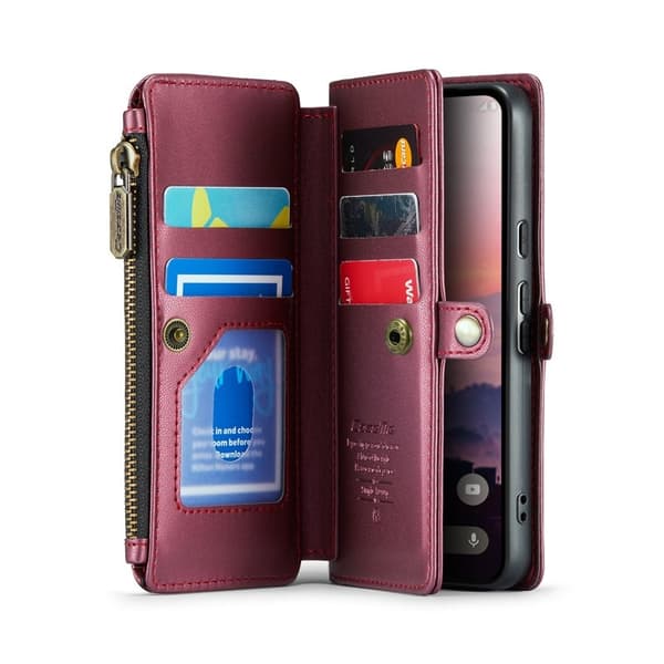 CASEME Plånboksfodral Konstläder för Google Pixel 10 Pro - Vinröd