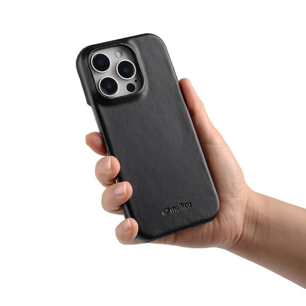 MELKCO Mobilskal till iPhone 16 Pro Max Äkta Läder PC - Svart