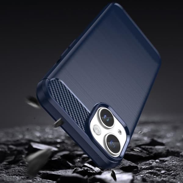 iPhone 14 Plus Skal Carbon Fiber Texture - Blå Blå