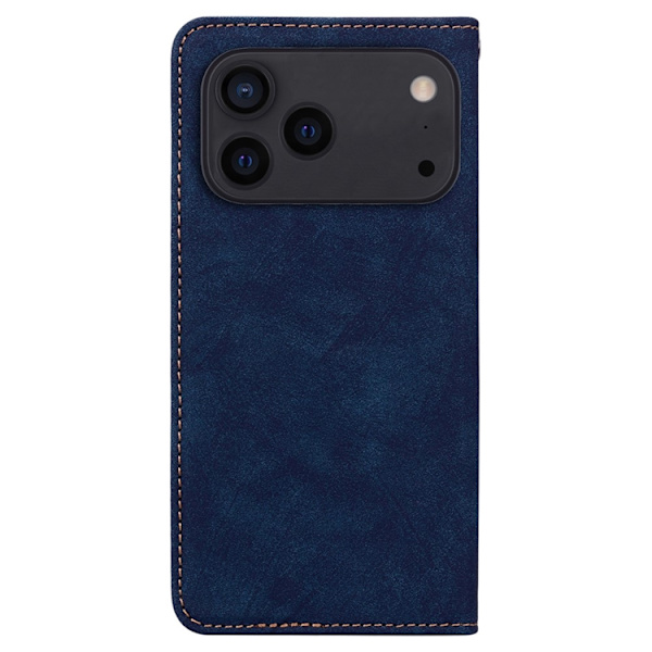 iPhone 17 Pro Konstläder Plånboksfodral med Rem Lines Pattern - Blå Blå