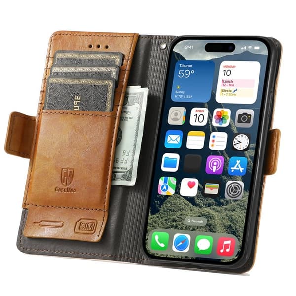 CASENEO iPhone 17 Plånboksfodral Konstläder Ställ med RFID - Khaki